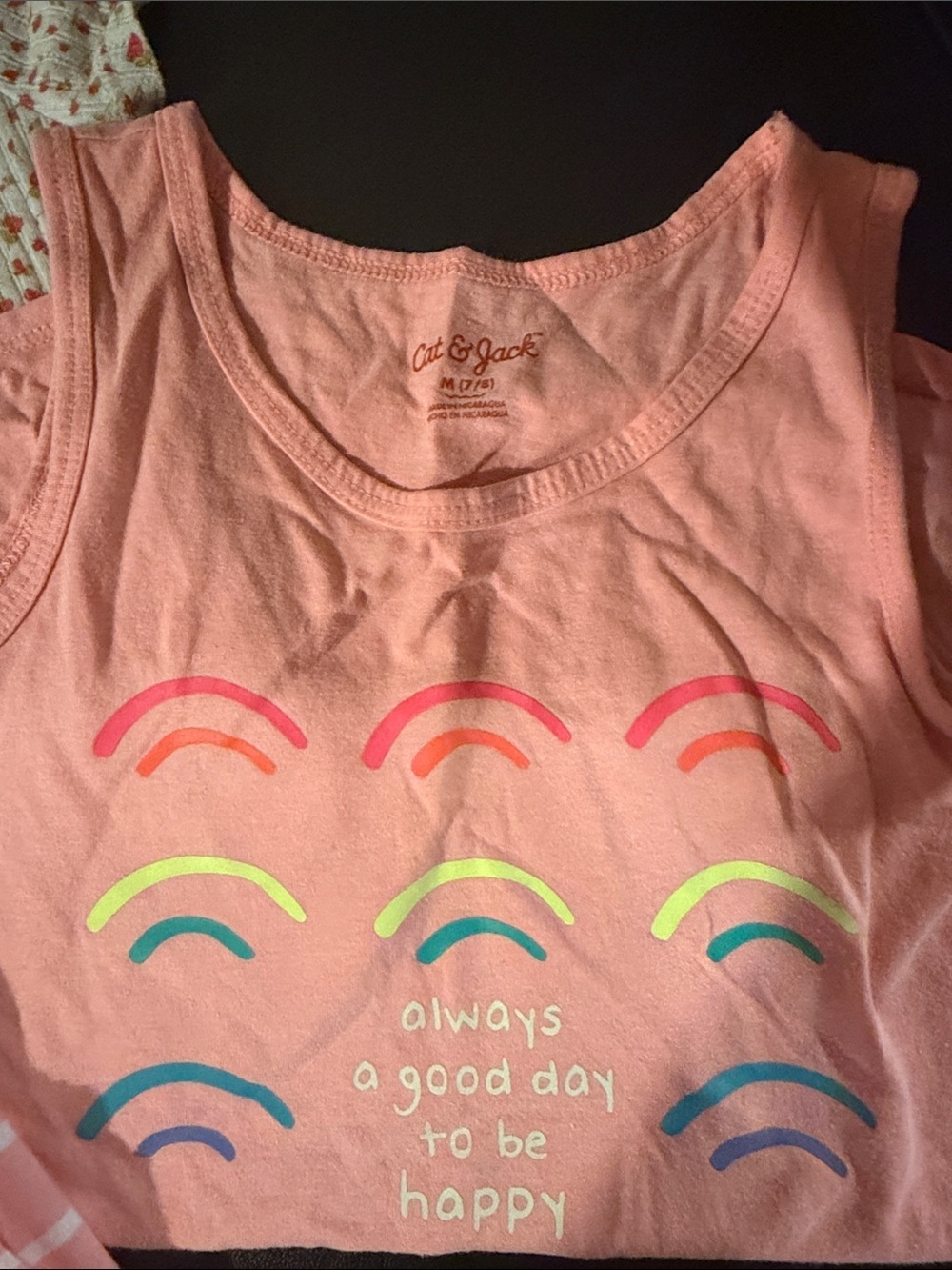 Cat & Jack Coral Pink Graphic & Stripe Tank Tops with Cream Floral Top - 3-Pack - Picture 4 of 5